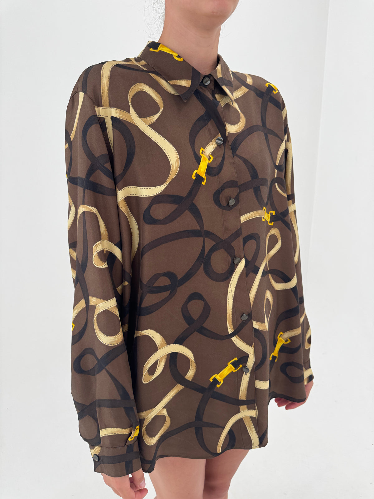 Cămașa de brand luxury plus size Marina Rinaldi din twill de mătase naturală cu print baroc