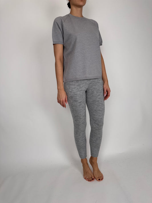 Pantaloni din tricot cu talie ultra înaltă pebble gray