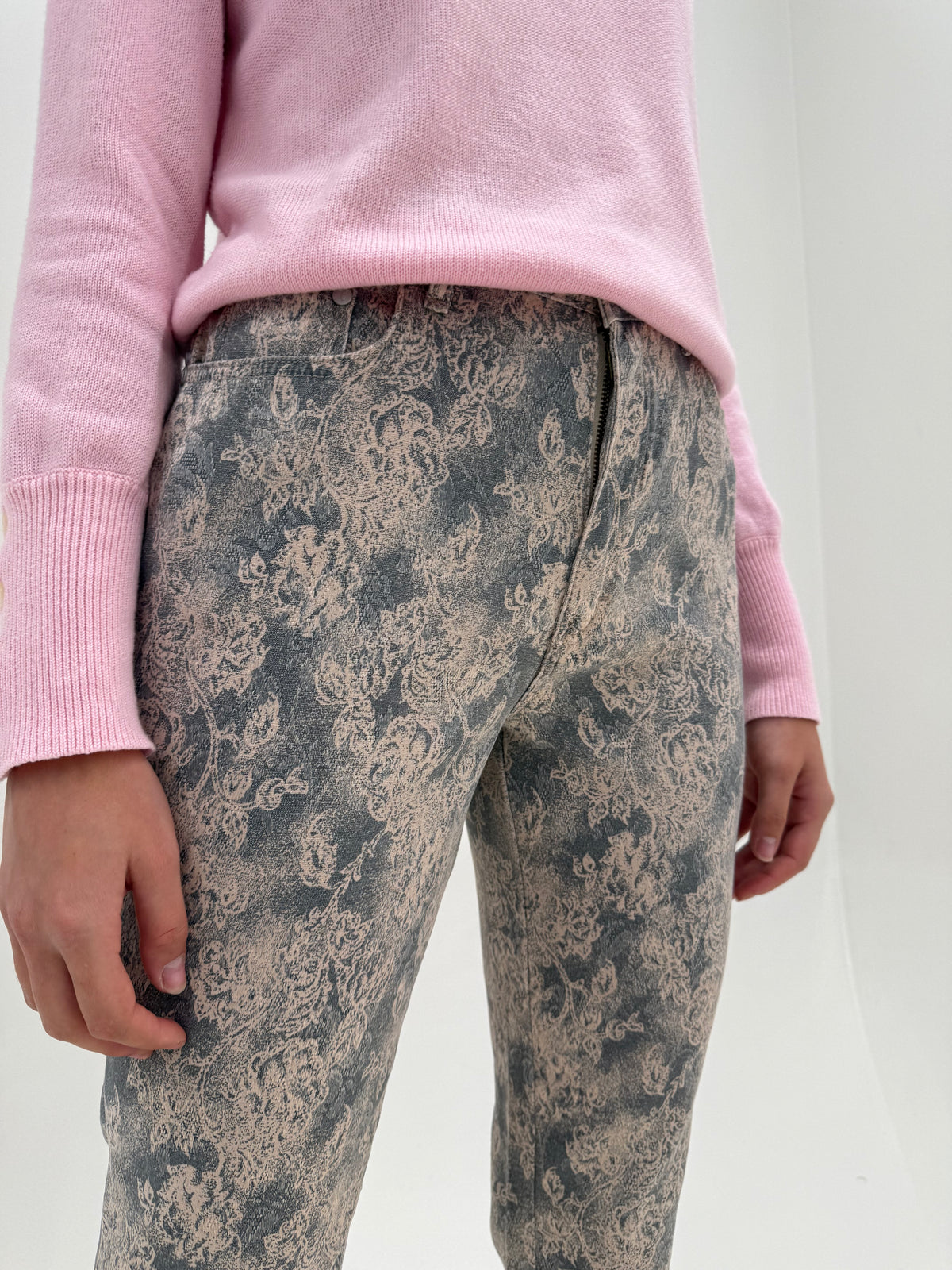 Pantaloni Trussardi din jacquard powder Pink și gri ultra modelator petite