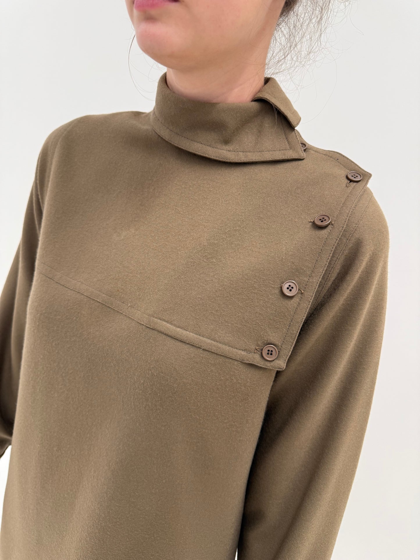 Rochie vintage luxury Guy Laroche în croi retro modern minimalist light kaki