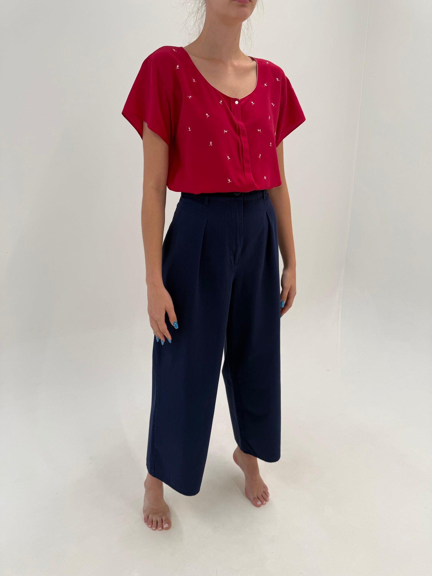 Pantaloni Armani din twill cu talie ultra înaltă și pense