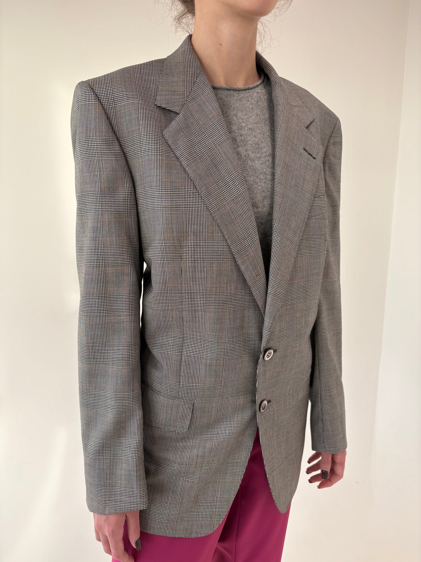 Sacou ultra luxury Zegna din stofă ușor structurată de lana în carouri pied de coq