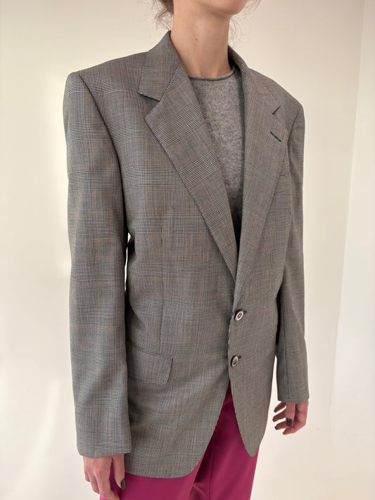 Sacou ultra luxury Zegna din stofă ușor structurată de lana în carouri pied de coq