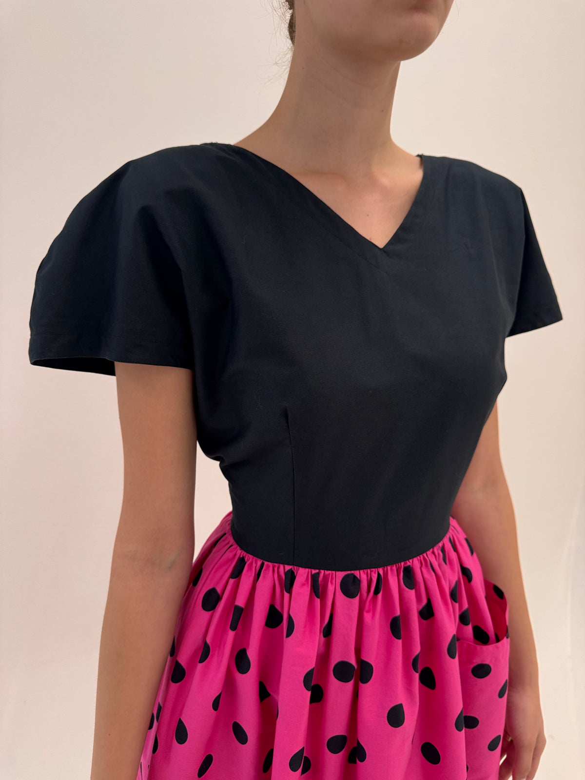 Rochie vintage italiană maxi cu buline în croi de ani 50 din bumbac premium