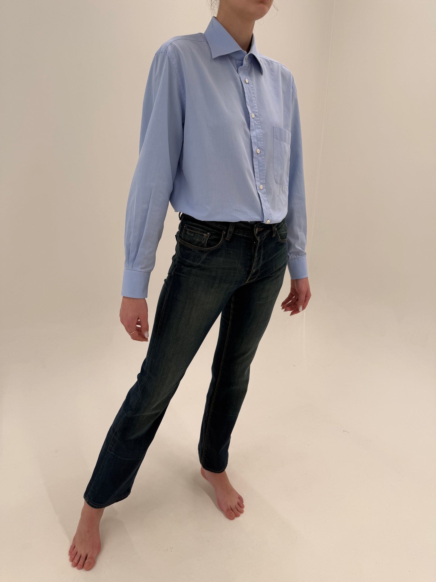 Jeans Prada dark wash bootcut foarte ușor modelatori