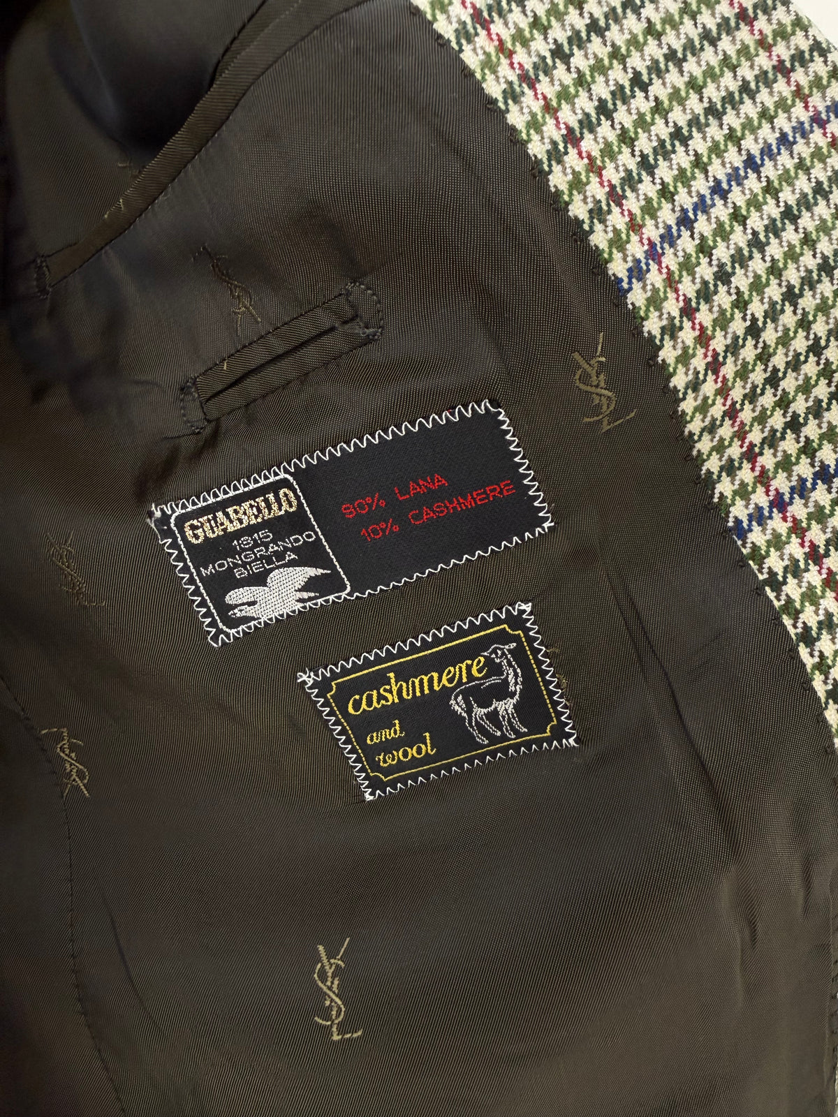 Sacou Yves Saint Laurent vintage ivoire pied de coq din lana și cașmir