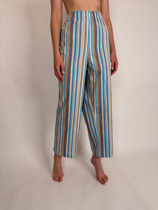 Pantaloni plus size de vară cu dungi din canvas de bumbac