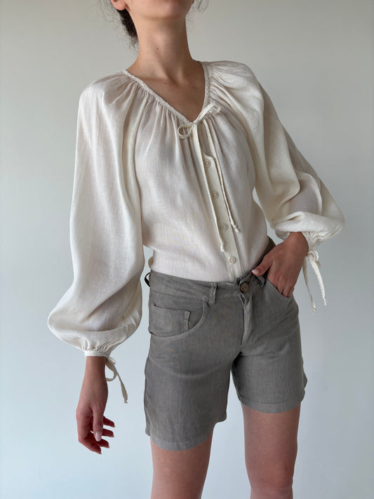 Bluză vintage butter nude din panzica excepțională cu broderie delicată
