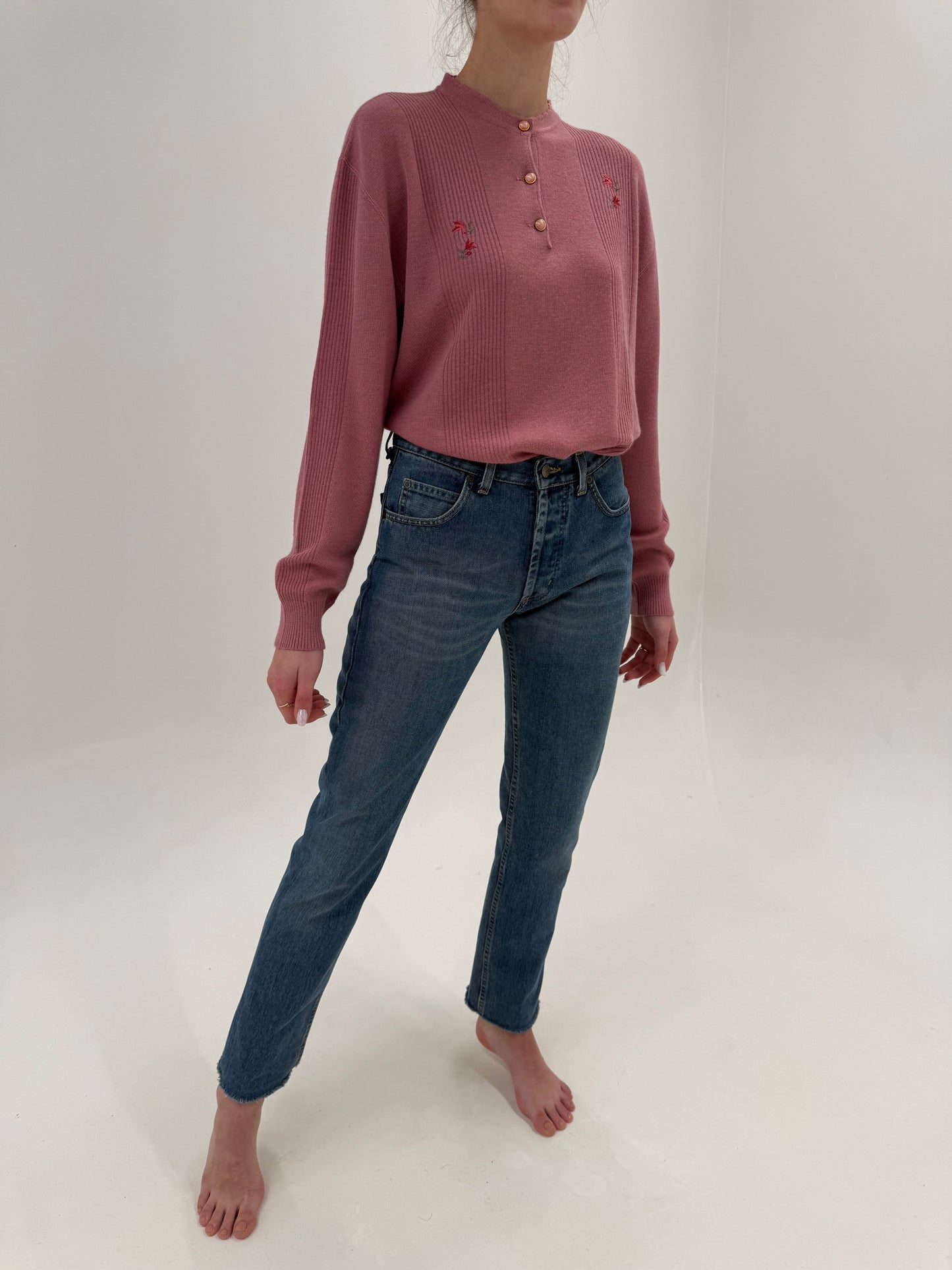 Jeans vintage premium classic wash din bumbac gros cu talie înaltă tall