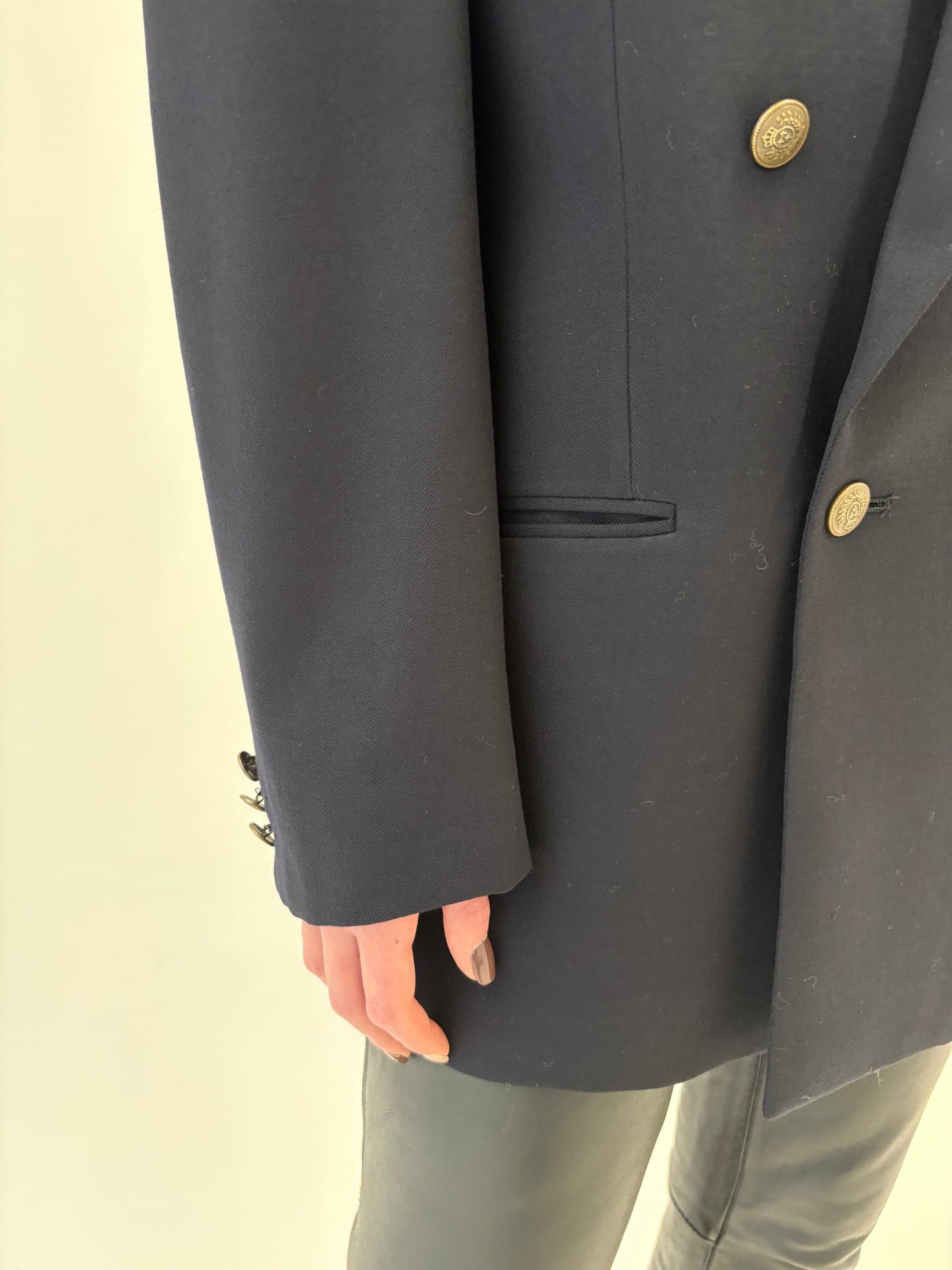 Sacou navy tall din lana luxury super 100s extrafina cu închidere dublă