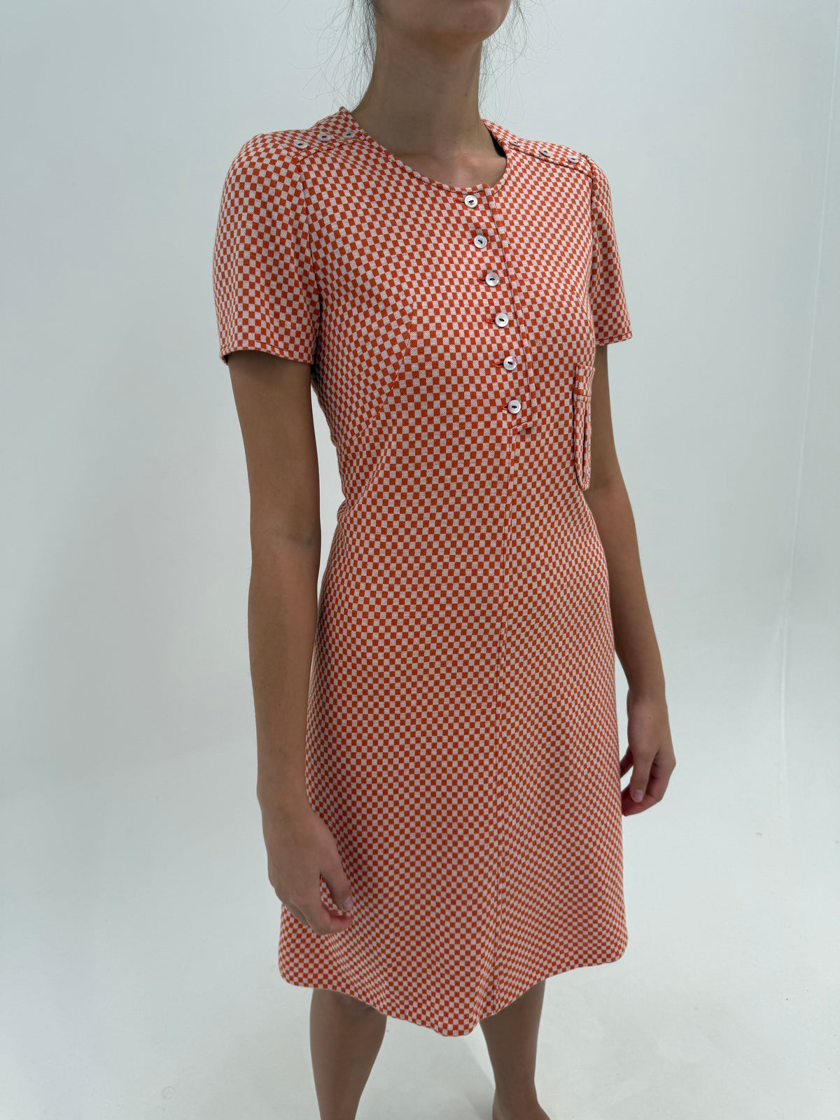 Rochie old vintage mid/late 60s din tricot dens de Vascoza în carouri