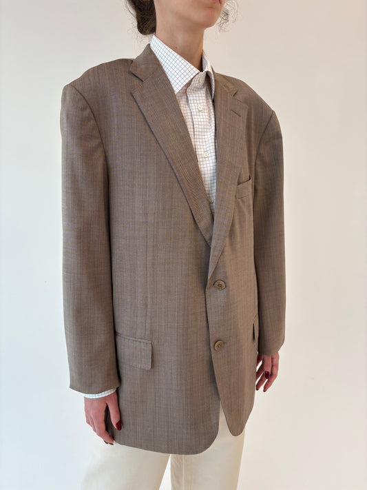 Sacou ultra luxury Zegna din stofă de lana Chevron camel și chocolate brown