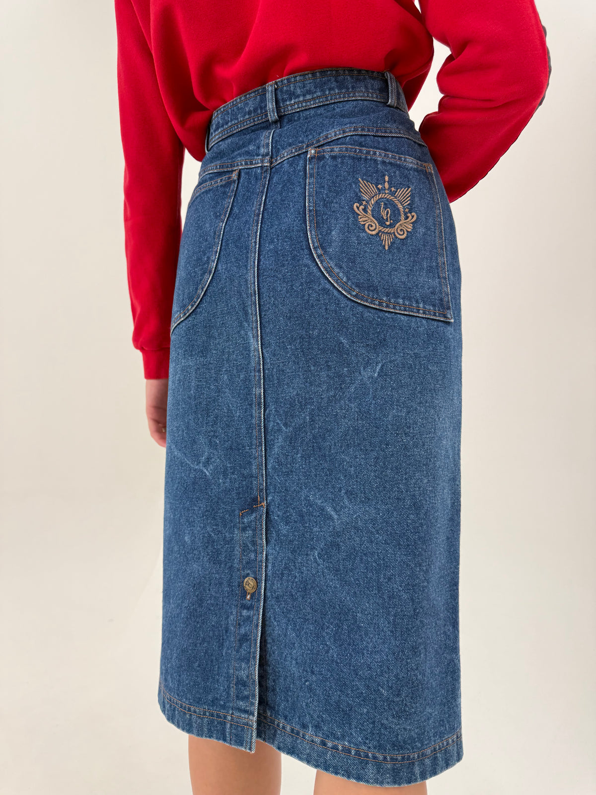 Fustă creion luxury Bogner din Jeans gros cu talie ultra înaltă marcată