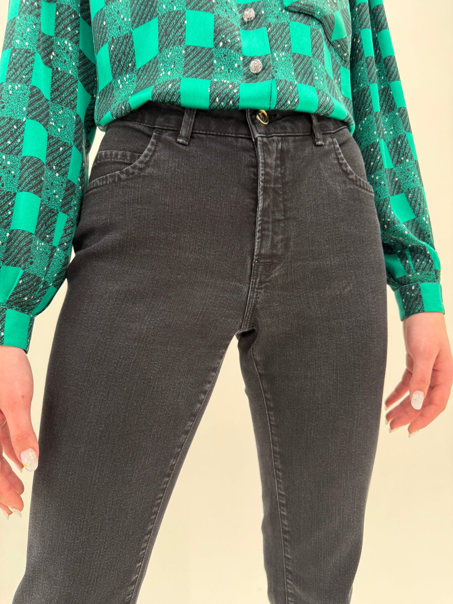 Jeans dark wash luxury petite Trussardi ușor modelatori în croi clasic