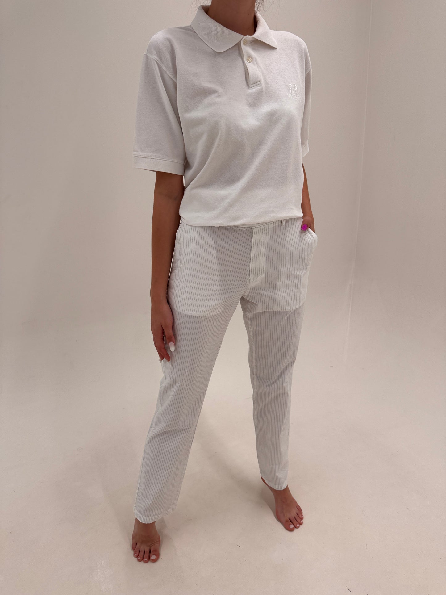 Pantaloni tall Hugo Boss din poplin premium de bumbac cu dungi fine verticale