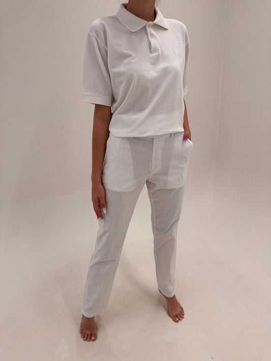 Pantaloni tall Hugo Boss din poplin premium de bumbac cu dungi fine verticale