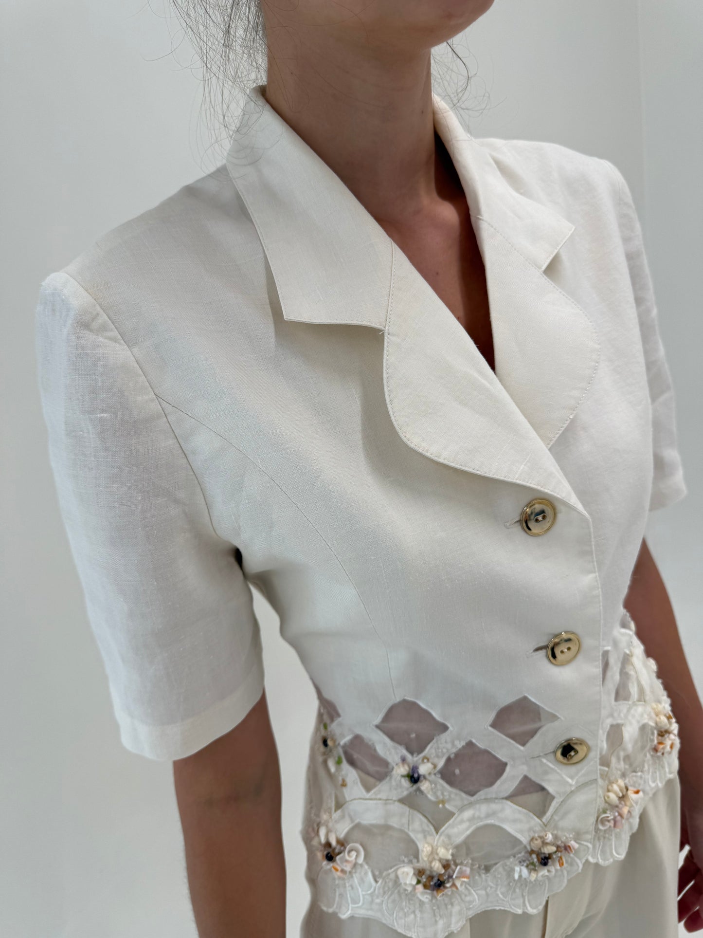 Sacou superb couture italian cu aplicații manuale naturale