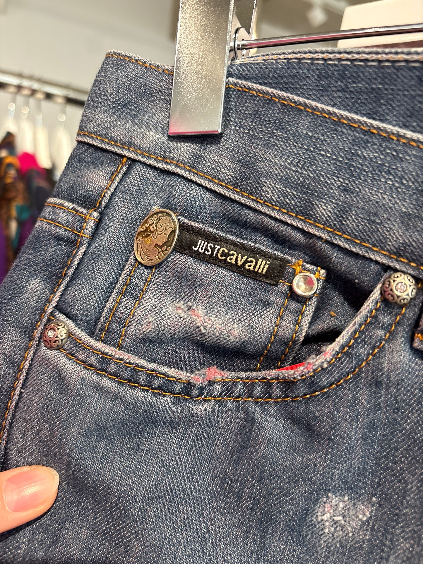 Jeans vintage Y2K luxury Roberto Cavalli evazați cu talie joasă