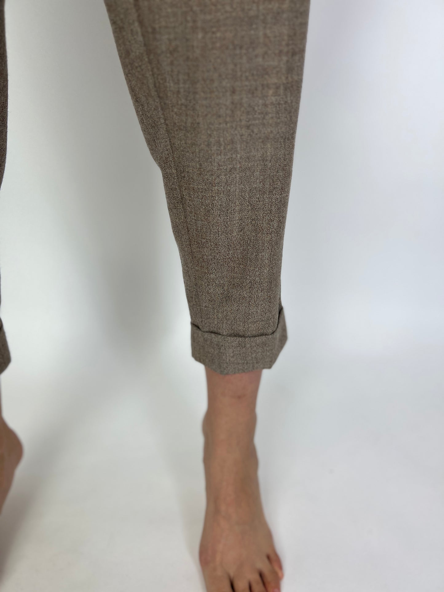 Pantaloni camel stofă extrafina de lana pura cu talie ultra înaltă