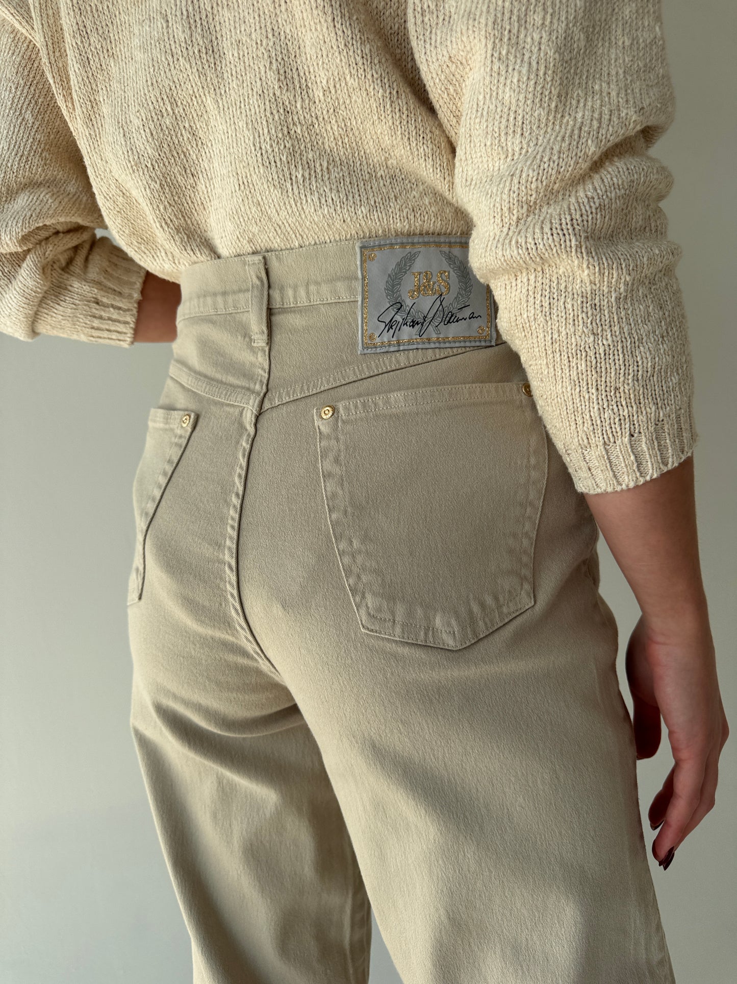 Jeans vintage confort light nude modelatori cu feronerie aurie