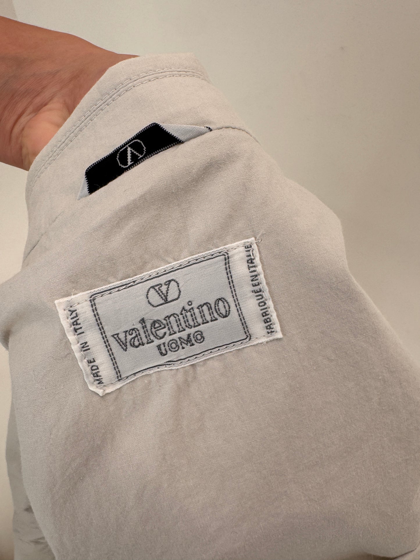 Sacou Valentino vintage tall din gabardină de bumbac warm gray