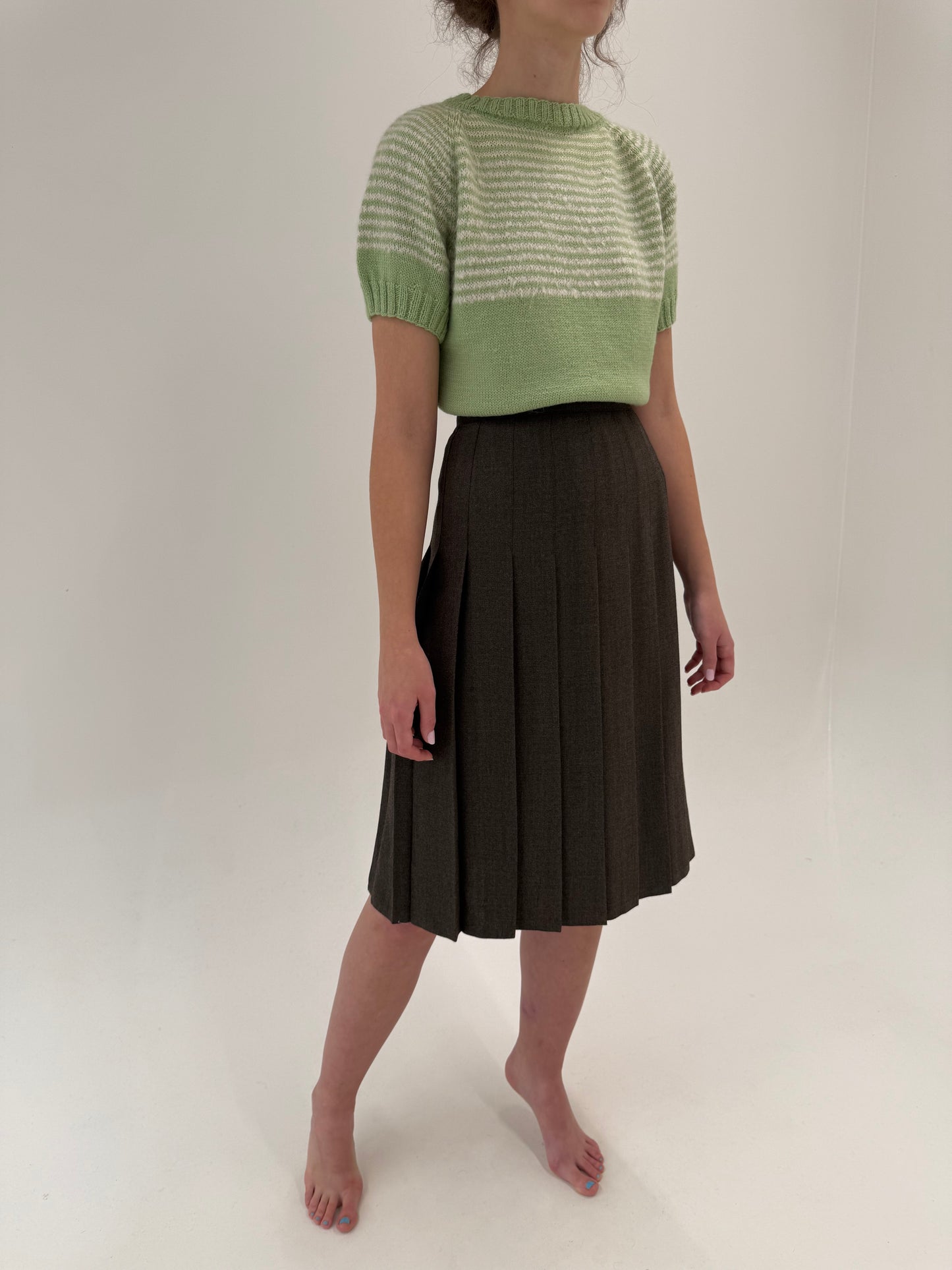 Fustă vintage plisată din lana excepțională melanj camel cu negru