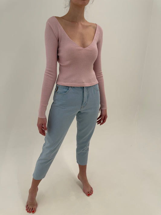 Jeans vintage Armani petite light wash cu talie înaltă mom fit