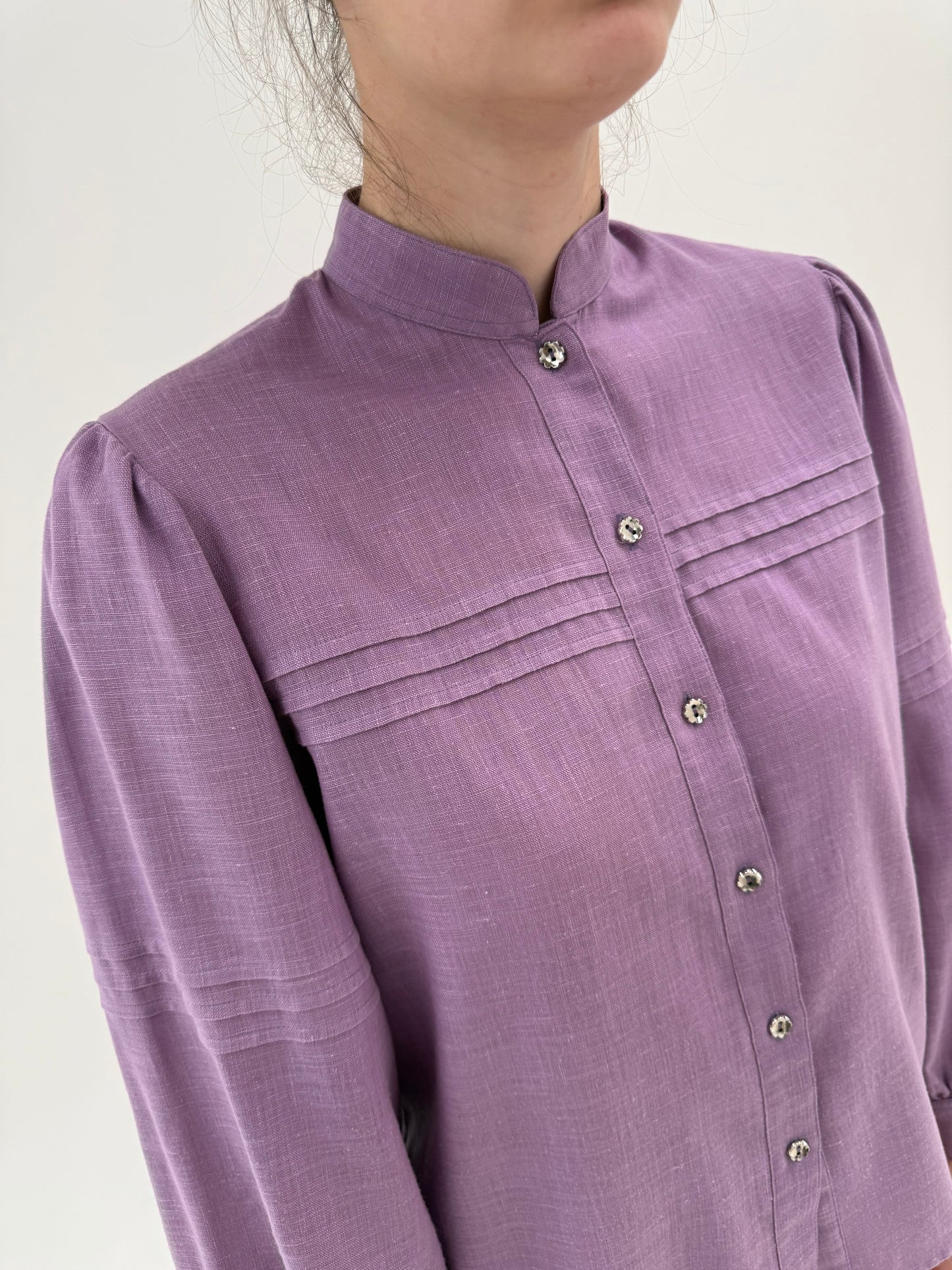 Cămașa vintage lavanda din pânză cu mâneci ample