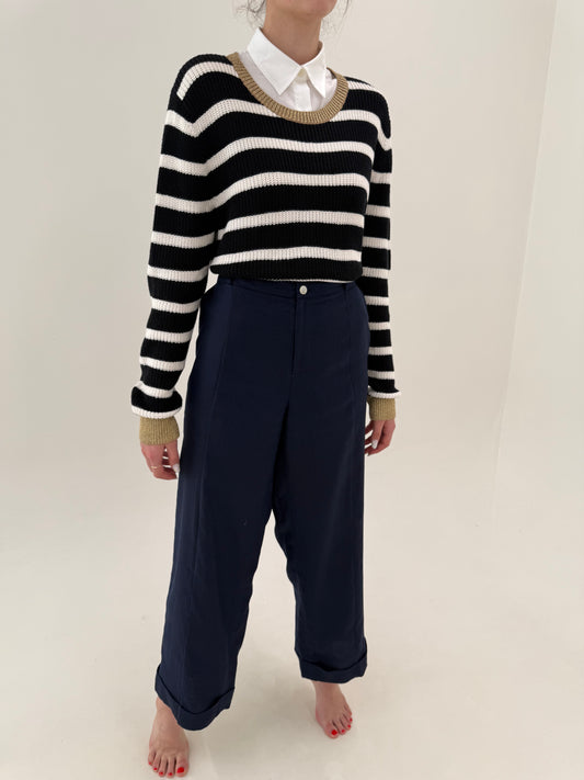 Pantaloni Navy Ralph Lauren din pânză de in