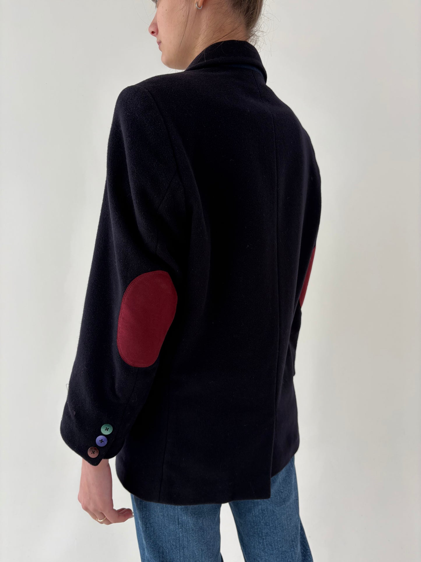 Sacou cu influențe casual chic din lana extrafina și cașmir cu inserții burgundy