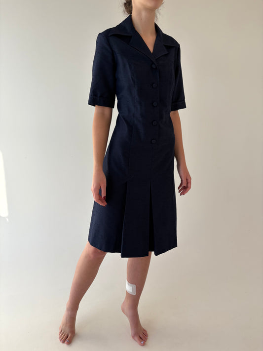 Rochie old vintage din stofă tip shantung anii 70