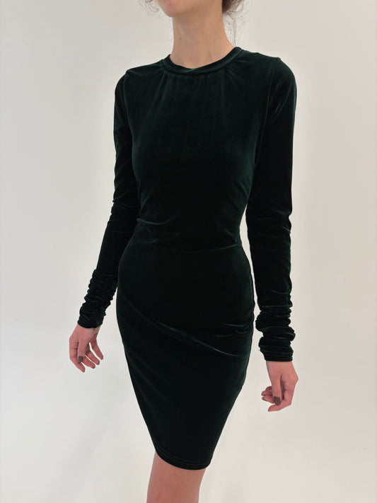 Rochie din catifea modelatoare dark green în croi minimalist