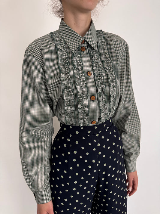 Cămașa gingham forest green cu volane volanase decorative