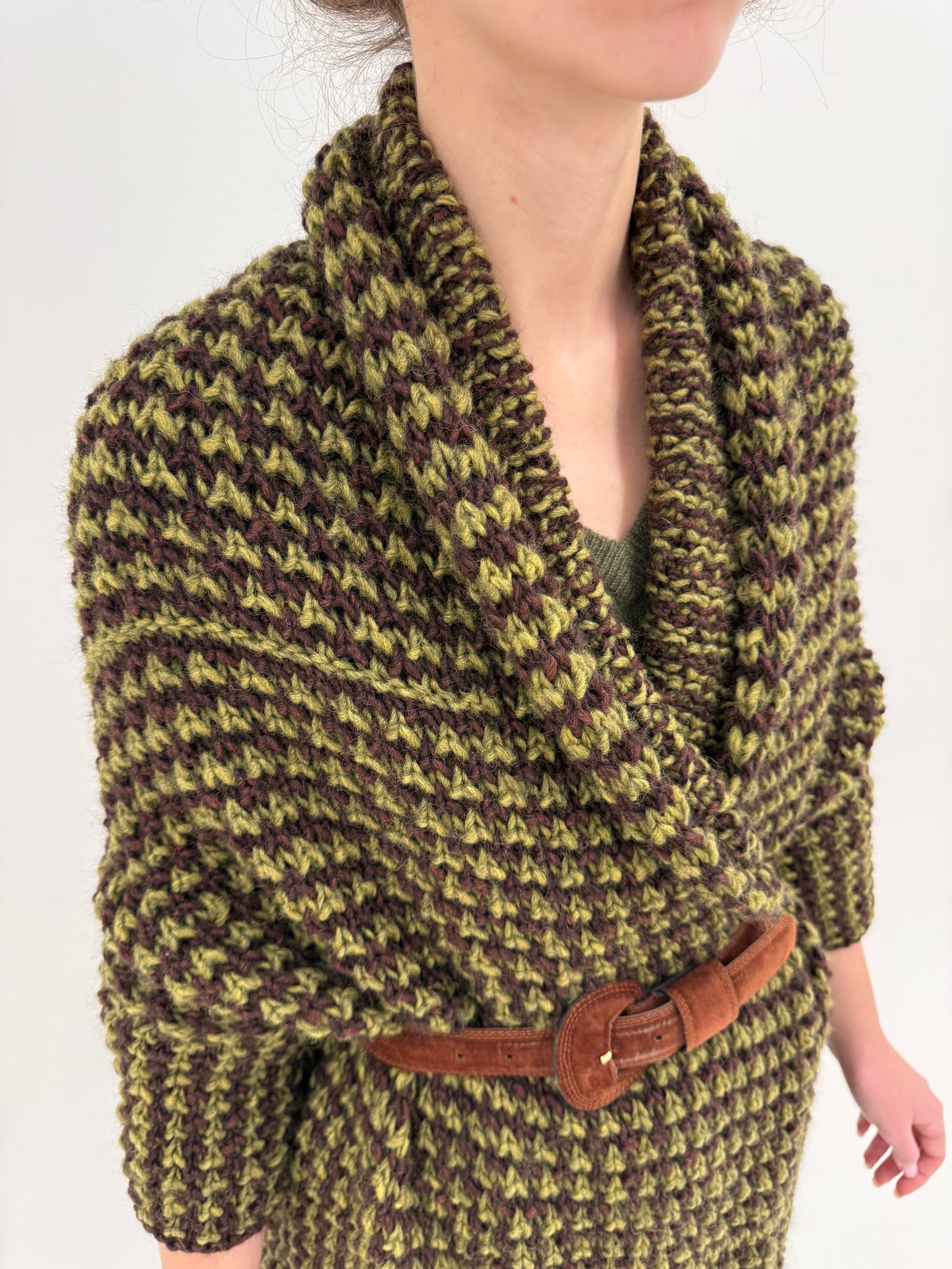 Cardigan maxi chuncky knit în croi oversized 70% lana extrafina