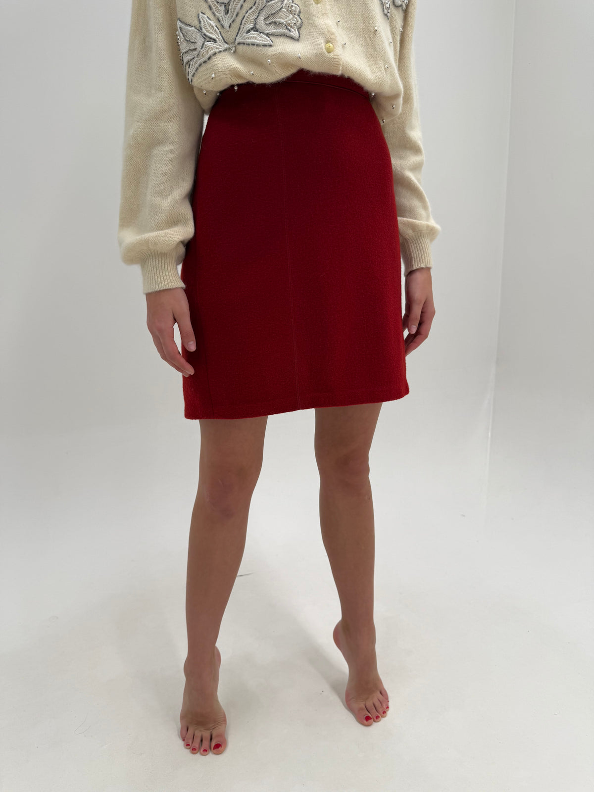 Fustă Max Mara merlot red din boiled wool în croi ușor A-line
