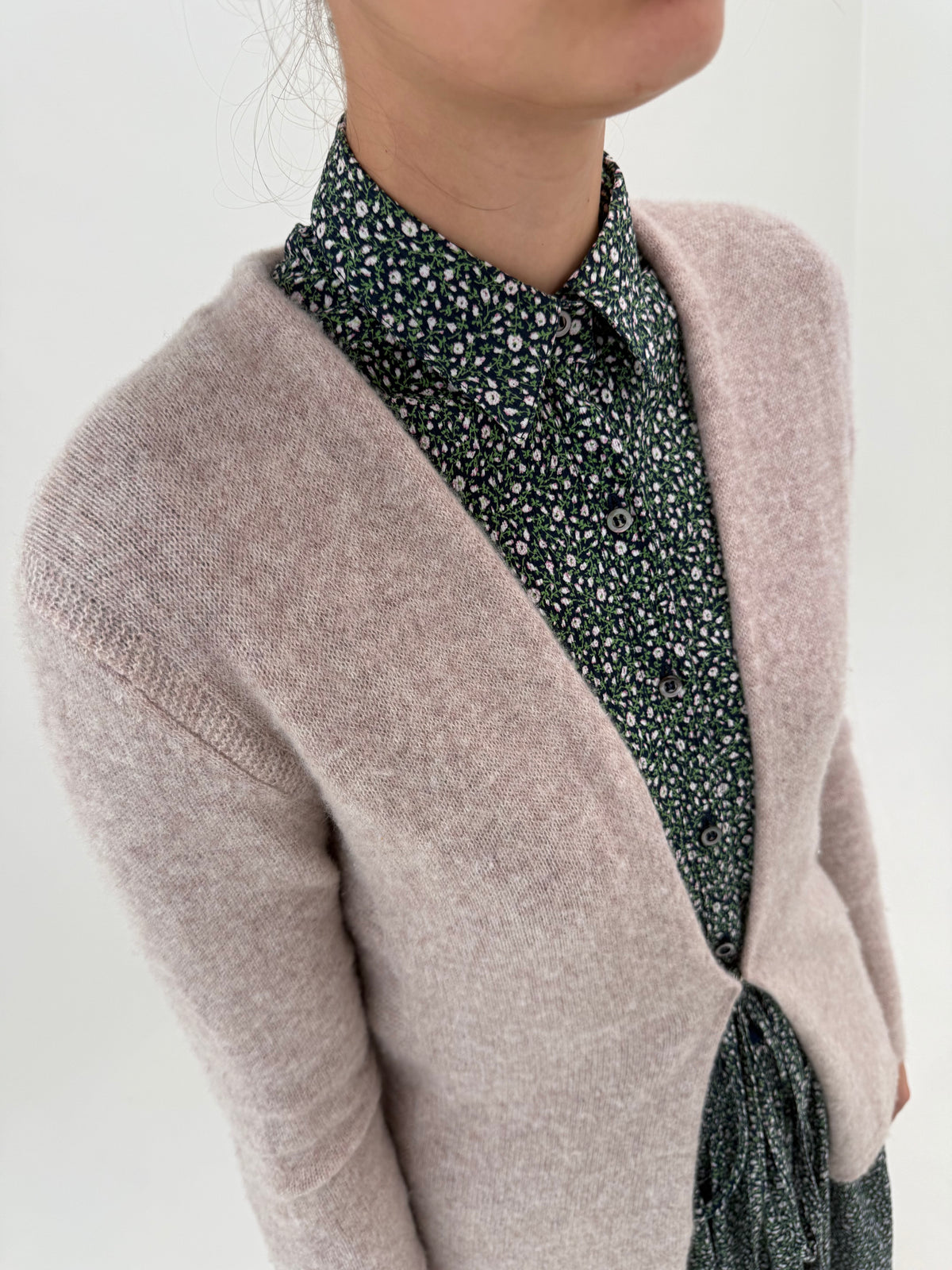 Cardigan dusty powder Pink din lana și cașmir