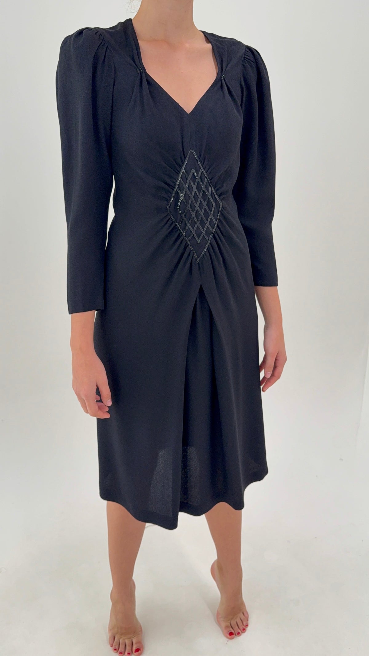 LBD Luisa Spagnoli vintage de la business la seara din crep plin cu talie marcată