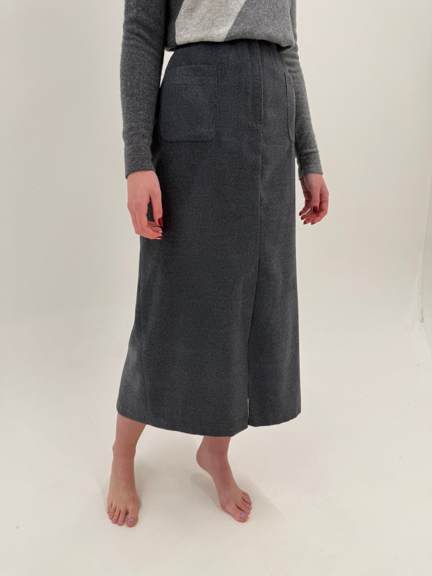 Fustă maxi cu influențe casual din stofă groasă de lana extrafina