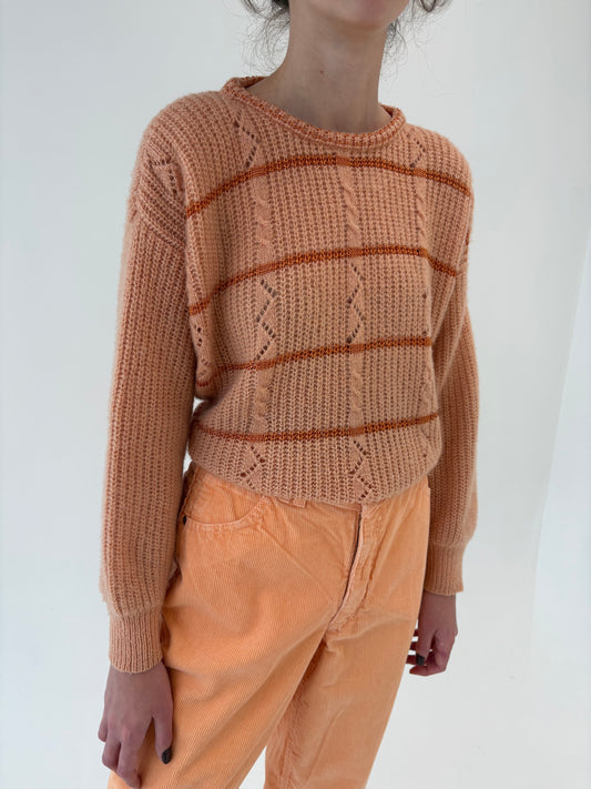 Pulover vintage peach nude din mix de lana extrafina pufoasă