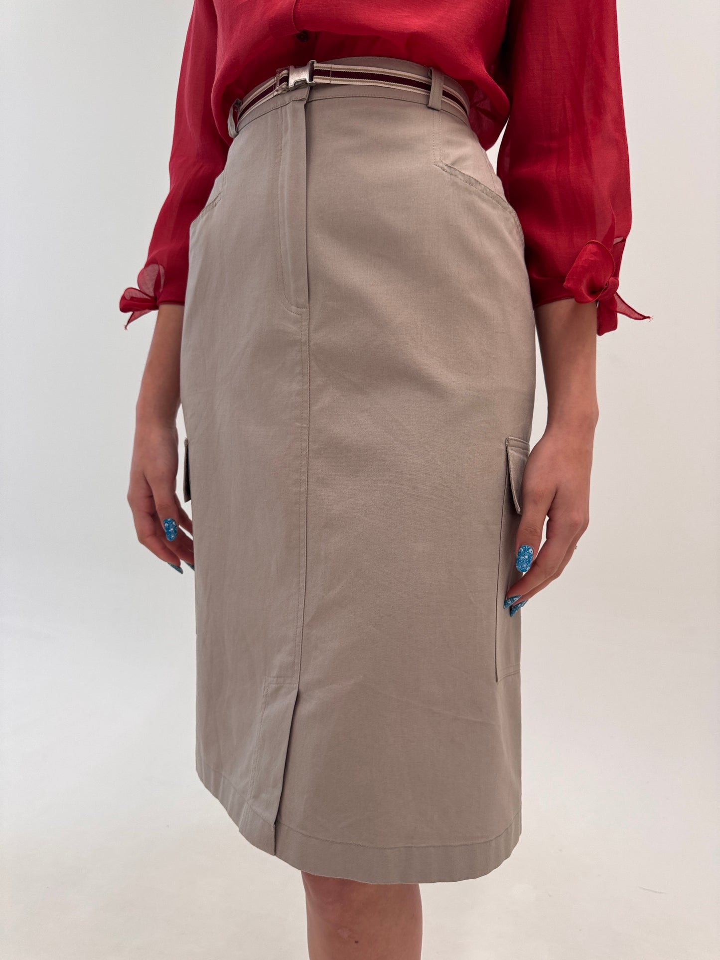 Fustă clasică Max Mara Safari camel din canvas de bumbac cu influențe casual