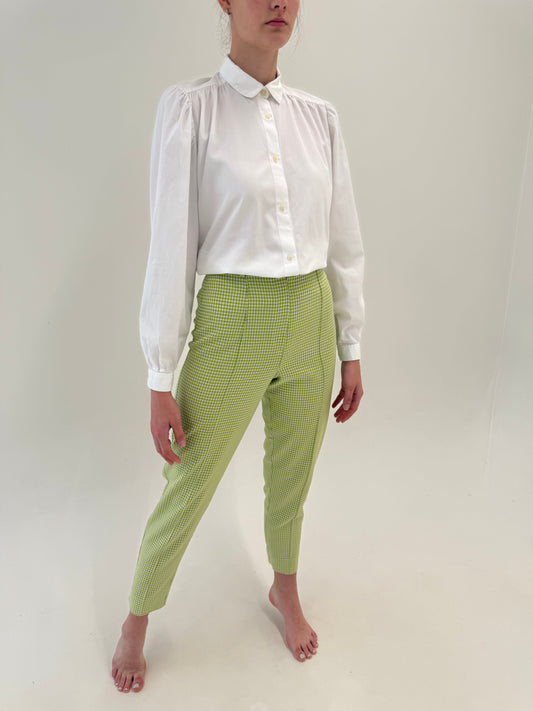 Pantaloni gingham verde crud din panzica confort cu talie ultra înaltă