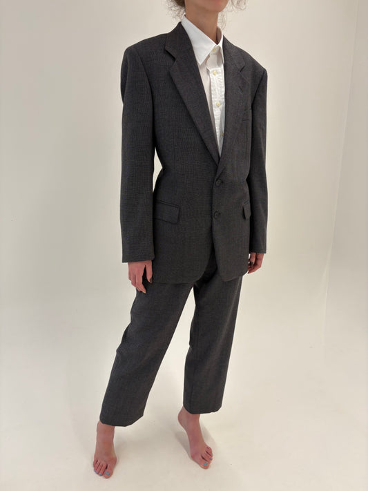 Costum italian din stofă texturată de lana pura certificata alb cu negru