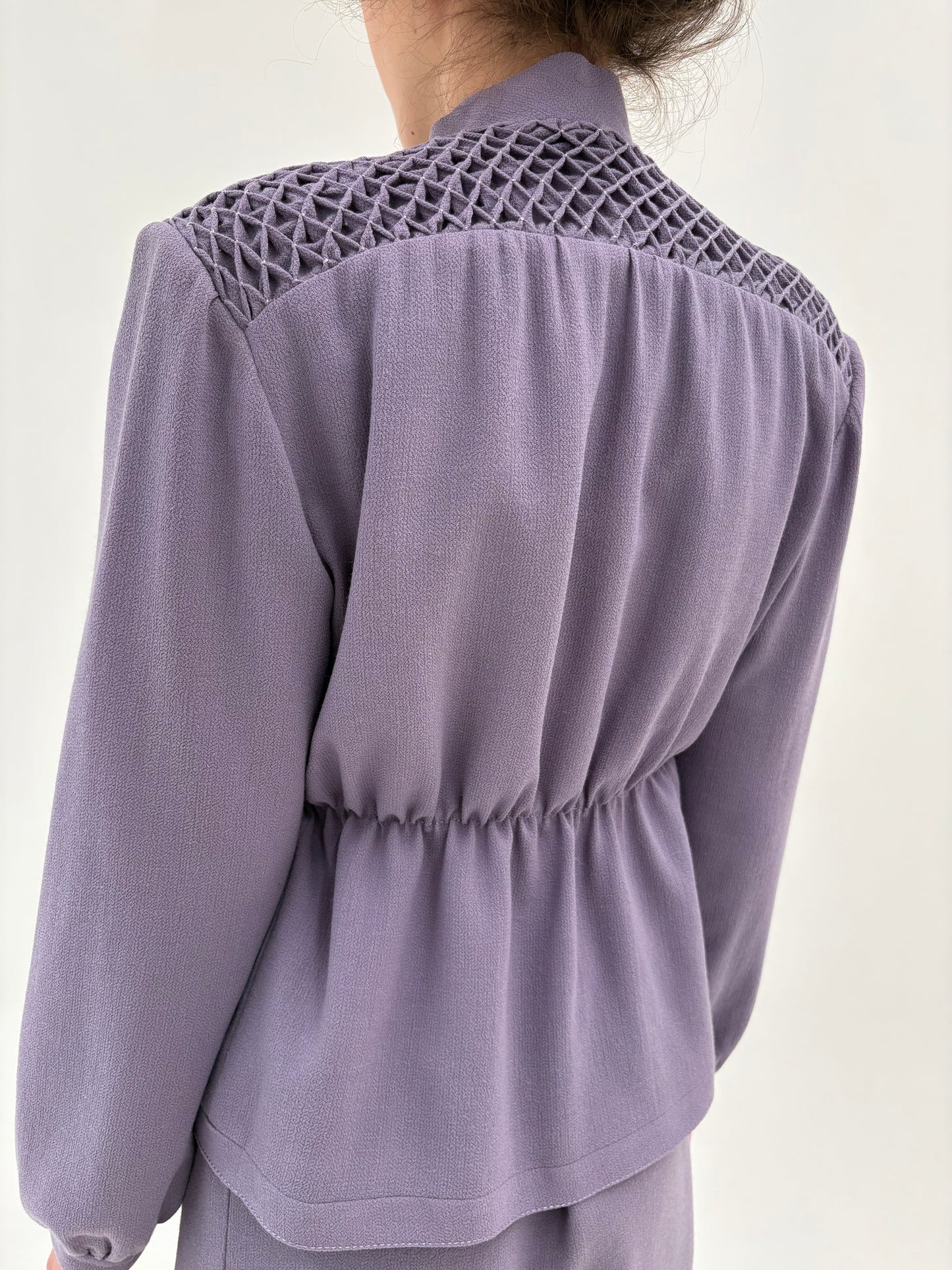 Set old vintage couture anii 70 din creppe de lana extrafina dusty lavender