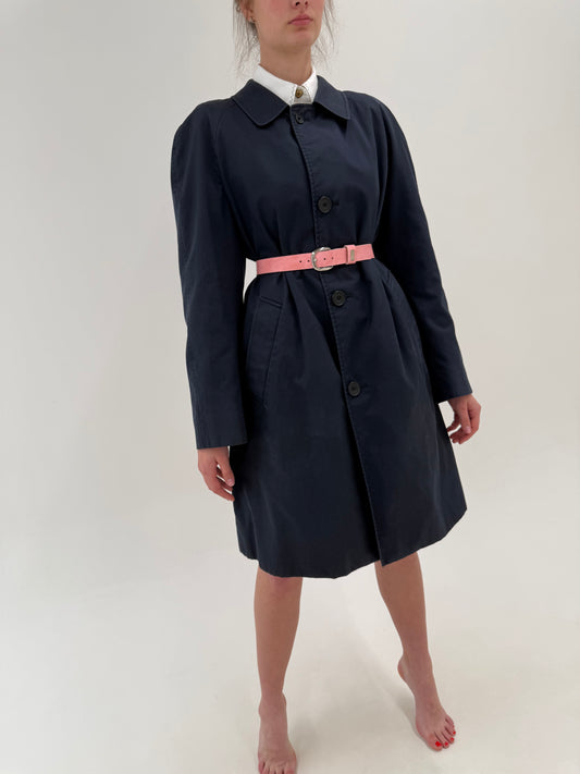 Trench vintage Aquascutum din gabardină Navy în croi A-line lejer