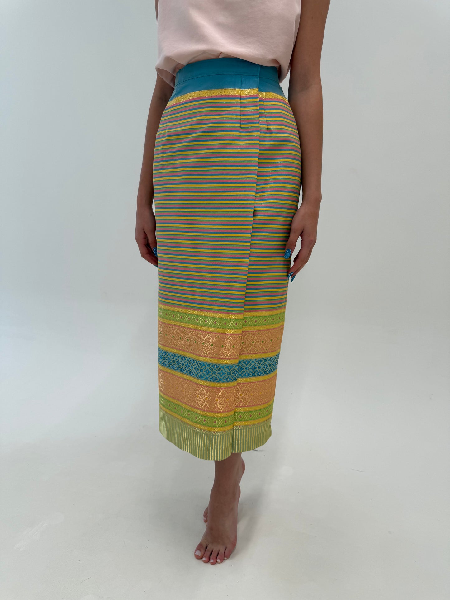Fustă maxi din jacquard de mătase naturală in croi petrecute și culori superbe