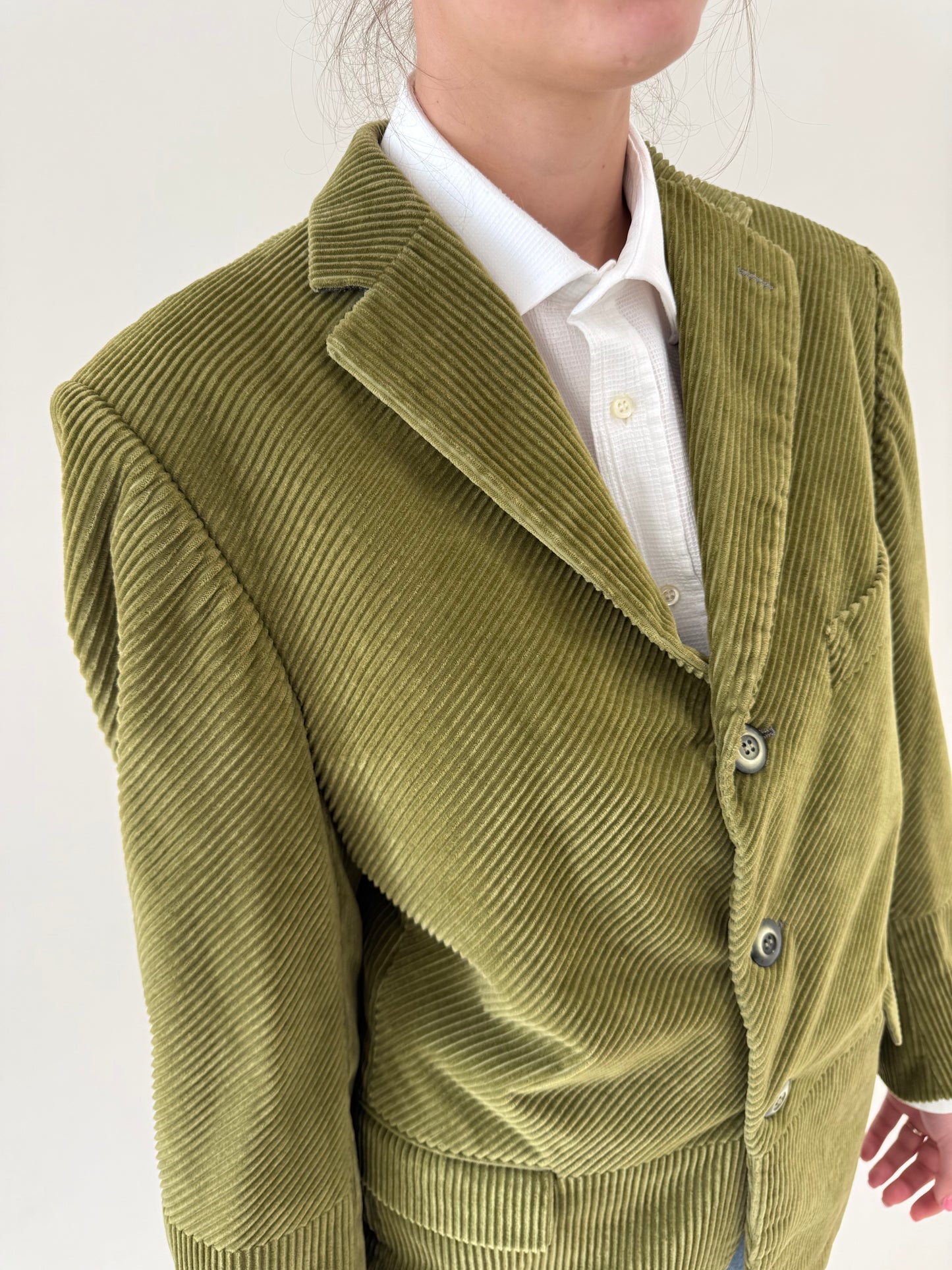 Sacou luxury Trussardi sea weed green din catifea in croi actual