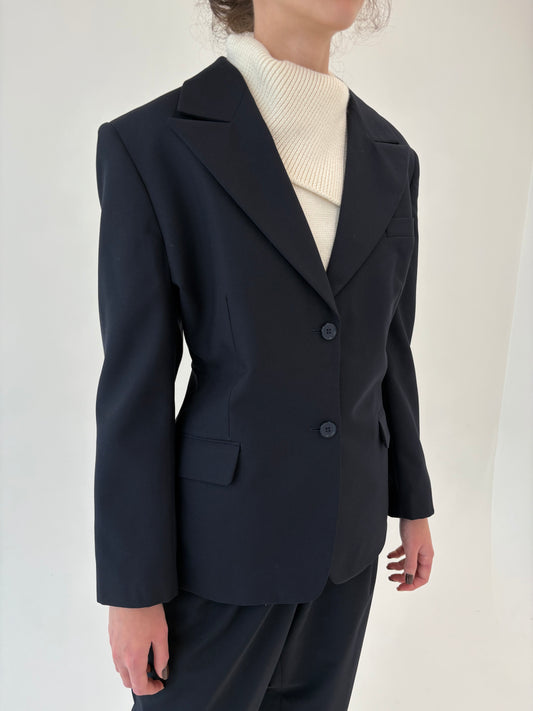 Sacou cambrat cu revere late din lana extrafina Navy blue