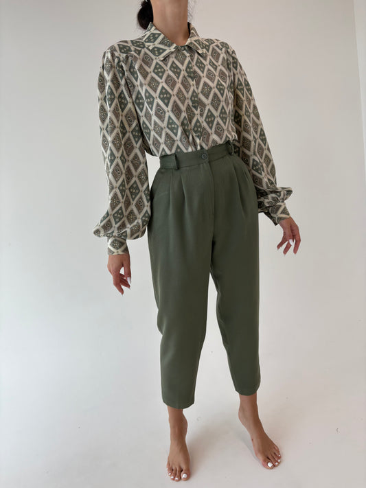 Pantaloni vintage țigaretă cu talie ultra înaltă marcată și pense