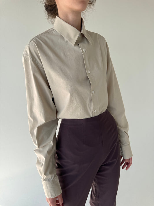 Cămașa premium Stefanel light nude din poplin ușor strech de bumbac