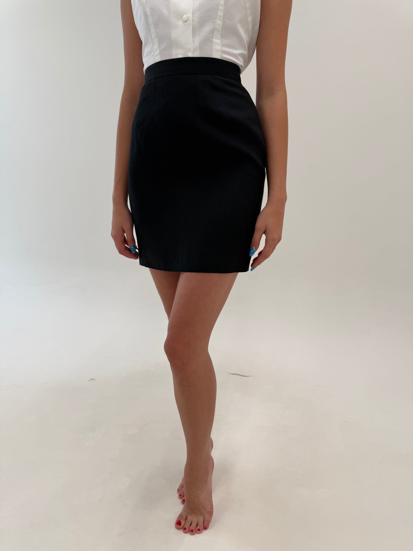 Fustă mini Marella by Max Mara neagră creion cu talie ultra înaltă din in